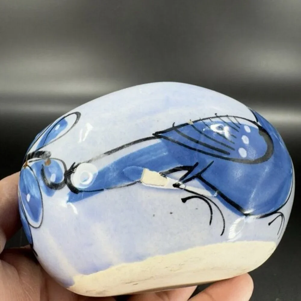 Mexico Folk Art Pottery Bowl Bird Hand Made Painted Dish Bowl Ashtray Decor‎ VTG